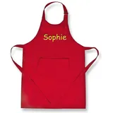 Kinder Schürze 60x44 cm bestickt mit Namen Kinderschürze Kochschürze Basteln Kochen Werken Schule Garten Malschürze rosa rot hellblau dunkelblau grün weiß schwarz, Farbe:rot - 60