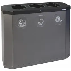 PROREGAL Abfallsammler mit offener Einwurfsöffnung, 3x45L, HxBxT 83x95x35,5cm, Lichtgrau, Abfallbehälter, Abfalleimer, Abfalltrennung, Edelstahl