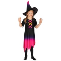 Metamorph Kostüm Neon-Hexe Kostüm für Kinder, Hexenkostüm mit grellem Farbverlauf schwarz 104