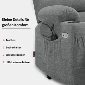 MCombo Relaxsessel 7102 Stoff 0 x 0 x 0 cm Grau mit Aufstehhilfe, Liegefunktion, Massage- und Wärmefunktion
