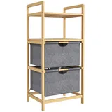 Homcom Wäschekorb 35,4 L Wäschesammler mit 2 Wäschekörben aus Stoff, offene Ablagen, Wäschebox mit Griff, für Badezimmer, Bambus, Natur