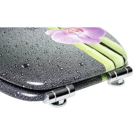 Sanilo Badaccessoire-Set SANILO "Asia", bunt (grau, rosa, grün), MDF, Badaccessoires-Sets, bestehend aus WC-Sitz, Badteppich und Waschbeckenstöpsel