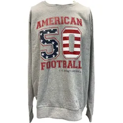 U.S. SPORT AMERICA Herren Sweater mit großem Schriftzug Baumwoll-Langarm-Shirt Sommer-Pullover Freizeit-Shirt Grau - L