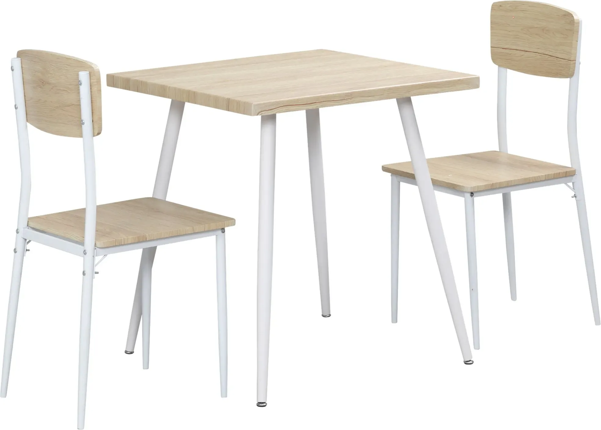 HOMCOM 3-teilige Essgruppe Sitzgruppe Esstisch Set MDF + Metall Naturholzmaserung + Weiß mit 1 Tisch + 2 Stühlen   Aosom