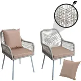 Mendler 2er-Set Gartenstuhl HWC-O12, Outdoor Sitz-/Rückenpolster Aluminium Seilgeflecht Rope - hellgrau, Bezug taupe