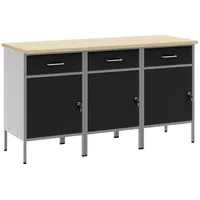 VidaXL Werkstatt-Schrank 3-teilig in Schwarz und Grau Holzwerkstoff Stahl