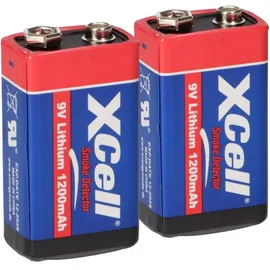 XCell 2x Lithium 9V Block Hochleistungs- Batterien für Rauchmelder / Feuermelder - 10 Jahre Batterie Lebensdauer