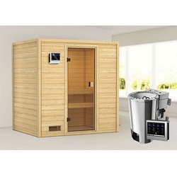 KARIBU Sauna »Selena«, inkl. Saunaofen mit externer Steuerung, für 4 Personen - beige