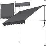 tectake® Klemmmarkise mit Handkurbel, Balkon Markise ohne Bohren, Markise höhenverstellbar, UV-beständig, wasserabweisend, Terrassenüberdachung, Sonnenschutz Terrasse & Balkon, 200 cm - schwarz/grau
