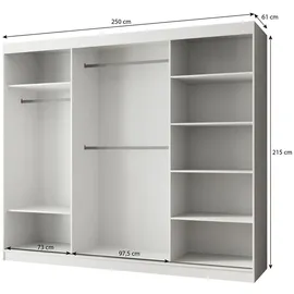 beautysofa Schiebtürenschrank PACO 250 cm - Kleiderschrank inkl. 3 Schiebtüren Schrank mit Spiegel & Kleiderstange, Farbe: Schwarz - Schwarz