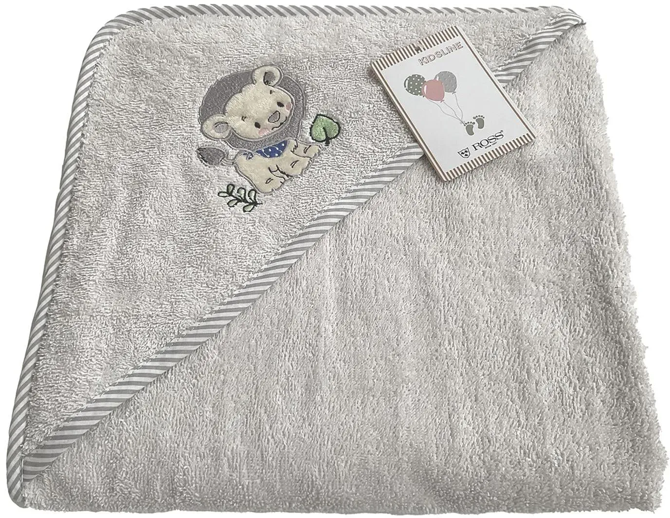 Ross Walk Frottier Kinderprogramm Löwe silbergrau Badetuch mit Kapuze 100x100 cm - grau