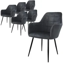ECD Germany 6er Set Dunkelgrau, Samtbezug, Metallgestell, ergonomisch - modern