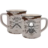 Geda Labels Tasse Barber Skull Emaille-Optik, Beige