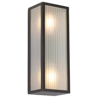 QAZQA Außenwandleuchte schwarz mit geripptem Glas 2-flammig IP44 -