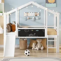 Merax Weißes Kinder Hochbett 90x200 cm mit Rutsche & Leiter, Spielbett mit Stauraum & Geländer, aus Massivholz