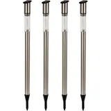 Perel 4er Set LED Solarleuchte mit Erdspieß, Edelstahl, Dämmerungssensor, Höhe 70cm