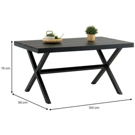 Idimex Gartenmöbel Set mit 1 Tisch und 6 Stühlen aus Alu und WPC in schwarz/grau, Esstisch Set in Holzoptik, Stühle mit Netz witterungsbeständig... - Schwarz