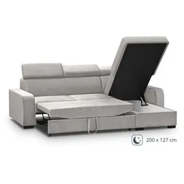 beautysofa Eckcouch Samt L-Form mit Schlaffunktion 2-Sitzer Beige