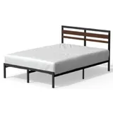 Zinus Kai Bett 140 x 200 cm – 80 cm hoch – Nachhaltiger Bettrahmen aus Bambus und Metall mit Kopfteil – Metallbett mit Lattenrost – Unterbett Freiraum – Einfache Montage – Schwarz und Braun