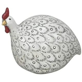 finehomegarden Dekofigur Perlhuhn Huhn weiss/schwarz Ø18x9cm H13cm Polyresin Ostern Figur (1 St), Skulptur Landhaus Osterfigur Deko Osterdekoration / Paket