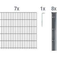 GAH Alberts Alberts Doppelstabmattenzaun 8-6-8, 2,5 m Matte anthrazit, Zaun-Länge:17.5 m, Zaun-Höhe:203 cm - Grau