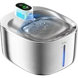 WILKIEE Katzenbrunnen Edelstahl,4,1 L Trinkbrunnen für Katze Kabellos (Weiß-No Adapter)