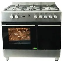 GASLINE Gas-Standherd mit Flaschenschrank GAG90GOXFL, mit 1-fach-Teleskopauszug, Edelstahl, Vollzündsicherung, 90 cm breit mit WOK Brenner und Drehspieß Propangas silberfarben