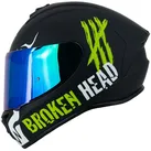 Broken Head Motorradhelm Adrenalin Therapy 4X Schwarz-Weiß (mit klarem und grün/blau verspiegeltem Visier), inklusive 2 Visieren XS (53-54 cm)