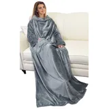 Catalonia Classy Decke mit Ärmeln als Geschenk für Frauen Herren, Flauschig Fleece Tragbare Kuscheldecke mit Ärmel, Cozy Warm Decke zum Anziehen Ärmeldecke Erwachsene, 185 x 130 cm Grau