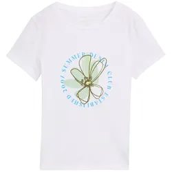 TOM TAILOR DENIM Damen T-Shirt mit Blumen-Print, weiß, Uni, Gr. L