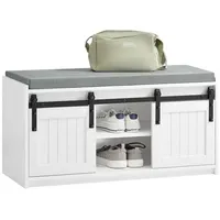 SoBuy Schuhbank Weiß Holzwerkstoff, Metall, 90x46x35 cm Garderobe, Garderobenbänke,