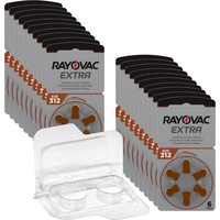 120 Rayovac Extra Advanced Hörgerätebatterien PR41 braun 312 + Box für 2 Zellen