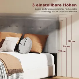 Homcom Kopfteil 3-fach höhenverstellbar Bettkopfteil mit Metallbeinen Samtoptik | Grau