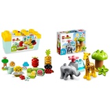 LEGO 10984 DUPLO My First Biogarten Bausteine-Box & 10971 DUPLO Wilde Tiere Afrikas Spielzeug-Set für Kleinkinder mit Tierfiguren und Spielmatte, Lernspielzeug ab 2 Jahre