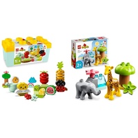 LEGO 10984 DUPLO My First Biogarten Bausteine-Box & 10971 DUPLO Wilde Tiere Afrikas Spielzeug-Set für Kleinkinder mit Tierfiguren und Spielmatte, Lernspielzeug ab 2 Jahre