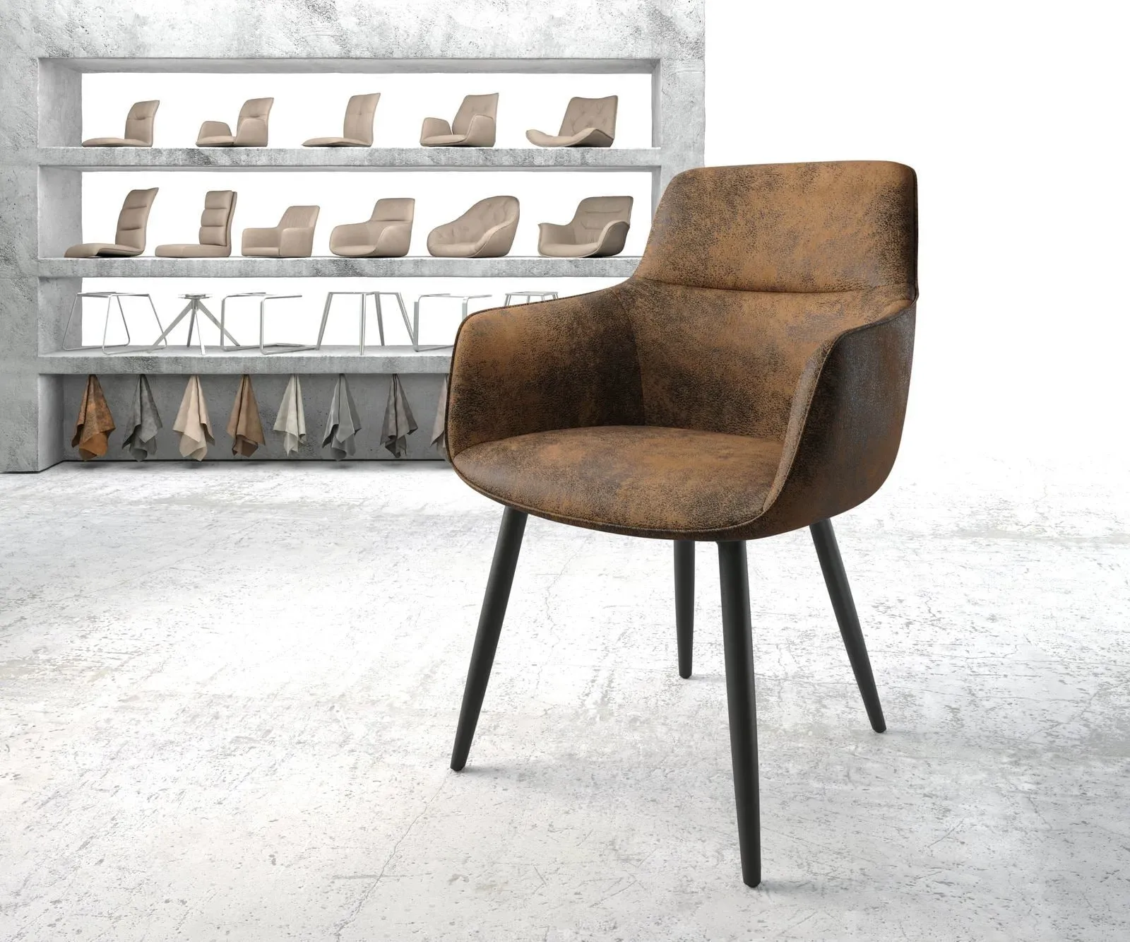 DELIFE Fauteuil Pejo-Flex brun antique 4-pieds conique noir, Chaises de salle à manger