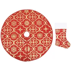 vidaXL Luxus-Weihnachtsbaumdecke mit Socke Rot 90 cm Stoff