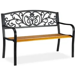 Relaxdays Rustikale Gartenbank Metall & Holz Hellbraun,Schwarz