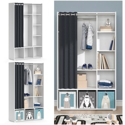 Vicco Kinderkleiderschrank Kinderzimmerschrank Kindergarderobe Luigi Weiß 106 x 178 cm modern Schrankregal Jugendzimmerschrank Organizer Vorhang Kleiderstange Fächer Aufbewahrung Spielzeugablage