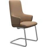 Polsterstuhl STRESSLESS "Laurel", braun (sand dinamica, chrom glänzend), B:58cm H:105cm T:60cm, Microfaser DINAMICA (88% Polyester, 12% Polyurethan), Stühle, Polsterstuhl, High Back mit Armlehne, Größe L, mit Beinen aus Stahl in Chrom