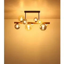 GLOBO Deckenleuchte Eszimmerleuchte Glas Holz schwarz rauchfarben 9-flammig H 45 cm