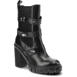 Schwarze Stiefeletten Carinii Elegante Damen Lederschuhe Mit Absatz, 38