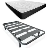 Somnia Descanso - Komplettes Bett mit wendbarer Bombay-Matratze (Winter/Sommer) + verstärkter Lattenrost 40 x 30 mm mit 4 schraubbaren Metallbeinen, 90 x 190 cm
