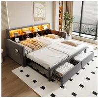 STILVORA Schlafsofa mit bettkasten Polsterbett 90/180×190 Tagesbett ausziehbar Samtstoff, mit LED-Kopfteil, Steckdosen & Schubladen, Ausziehbares Kinderbett 90/180x190 cm, ohne Matratze grau
