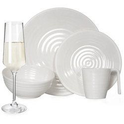 Moritz Geschirr-Set Camping Geschirr Crema + Gläser, Melamin, 16 – 32 tlg, Geschirrset Campinggeschirr Picknick Set 4 Personen weiß