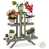 Relaxdays Blumentreppe Holz, 3 Stufen mit 5 Ablagen, Shabby Chic, innen, HBT: 83 x 83 x 28 cm, Blumenregal, grau