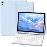 Lsmmpoba Hülle mit Tastatur für iPad A16 11 10. Generation (2025/2022, 10,9/11 Zoll), QWERTZ Layout Keyboard, Magnetische Anti-Detach Tastatur Hülle mit Stifthalter für iPad 11. /10. Gen, Hellblau