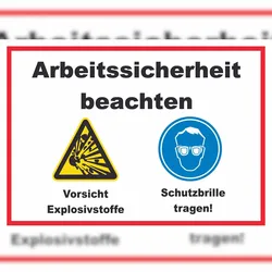 Arbeitssicherheit Explosionsstoffe Schutzbrille Schild A4 (210x297mm)