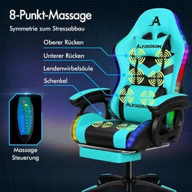 luxuskollektion Gaming Stuhl RGB LED Massage Fußstütze ergonomisch Cyan