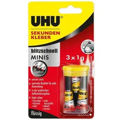 UHU Sekundenkleber blitzschnell MINIS, 3 Tuben á 1 g